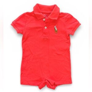 RALPH LAUREN Cotton Polo Shortall Red Pony Baby Boy’s size 9M